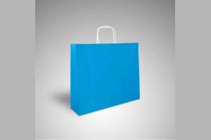 Blauwe kraft papieren tas met gedraaide papieren handgrepen: 41x12x32cm