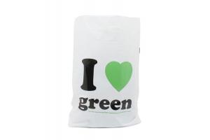 Plastic draagtas 'I love green' maat M: 38x10x45cm
