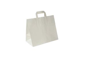 Witte take-away papieren tas met platte handgrepen (kleine minimale afname!): 32x17x25cm