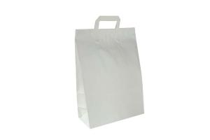 Witte papieren draagtas met platte handgrepen (kleine minimale afname!): 32x15x43cm Take-away