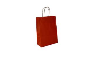 Rode 90 grams kraft papieren tas met gedraaide handgrepen (kleine minimale afname!): 22x10x31cm