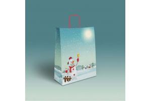 Witte kraft papieren tas Kerst Sneeuwman: 32x12x42cm