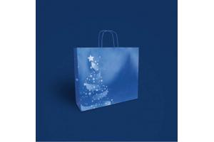 Gecoat papieren tas Kerst Shiny blauw: 28x10x22cm