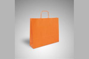 Oranje kraft papieren tas met gedraaide papieren handgrepen: 41x12x32cm