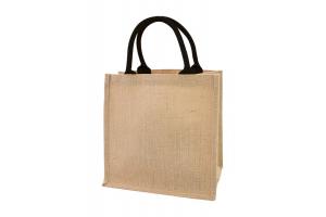 Cleo jute tas met gekleurde hengsels: 30x20x30cm