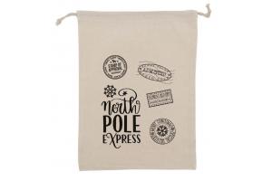 Kerst katoenen geschenkzakje North Pole Express: 21x30cm